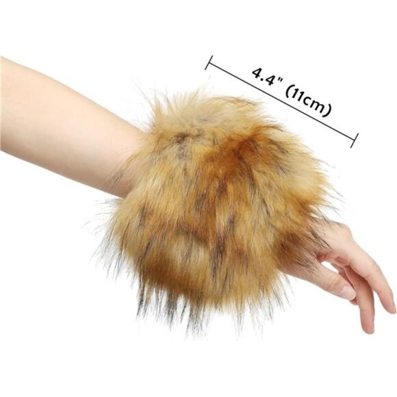 Women's Faux Fur Wrist Cuffs Wristbands Nature - Picture 3 of 6